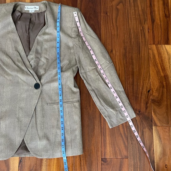 Christian Dior Blazer Jacket buttons no collar shoulder pads pockets checker - Picture 10 of 12
